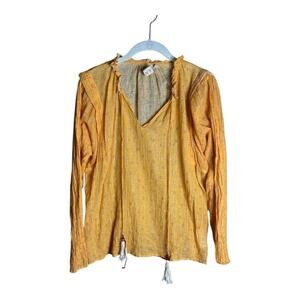 Dolan Gold Long Sleeve Blouse Metallic Detail & Tassel Medium